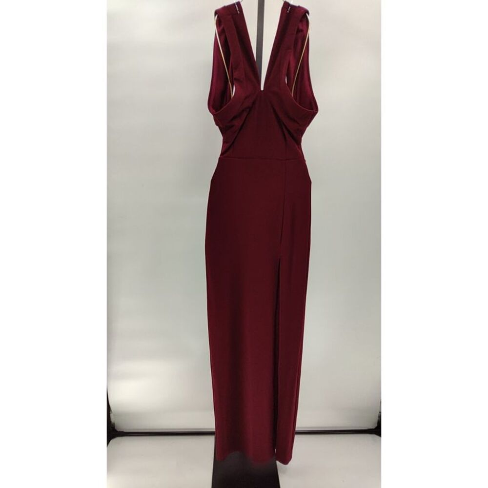 Sleeveless Cross-Neck Burgundy Evening Gown - Picture 2 of 3